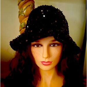 Gemma Sequined Bucket Hat in Black